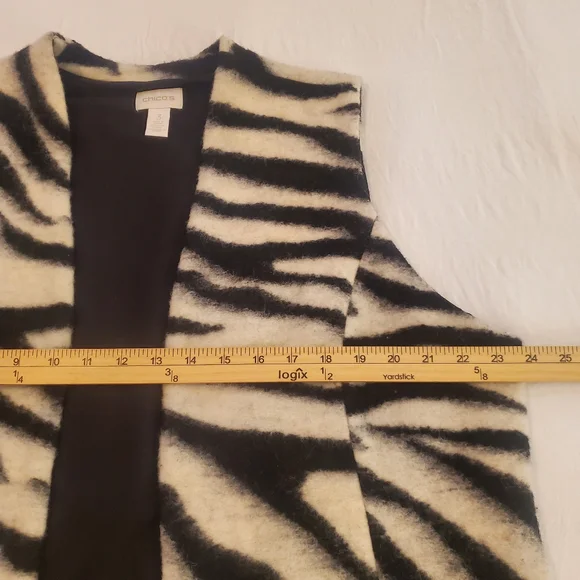 CHICO'S Black Cream Zebra Print Wool‎ Blend Open Front Vest   Women's Size XL - Picture 8 of 11